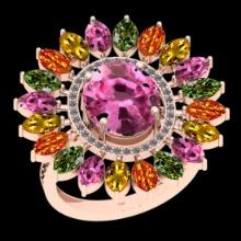 4.16 Ctw SI2/I1 Multi Sapphire And Diamond 14K Rose Gold Ring
