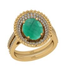 3.04 Ctw I2/I3 Emerald And Diamond 14K Yellow Gold Engagement Ring