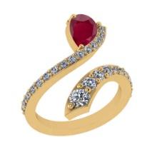 1.51 Ctw SI2/I1 Ruby and Diamond 14K Yellow Gold Engagement Halo Ring