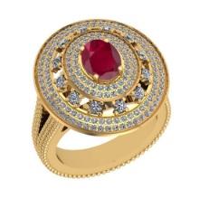 2.46 Ctw SI2/I1Ruby and Diamond 14K Yellow Gold Engagement Ring