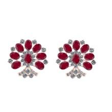 15.48 Ctw SI2/I1 Ruby And Diamond 14K Rose Gold Earrings