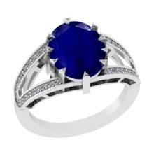 3.71 Ctw SI2/I1 Blue Sapphire and Diamond 14K White Gold Engagement Ring