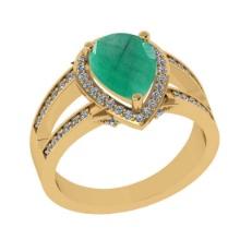 2.27 Ctw SI2/I1 Emerald and Diamond 14K Yellow Gold Engagement Ring