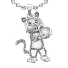 0.50 Ctw SI2/I1 Diamond 14K White Gold Baby Lion Pendant Necklace