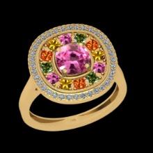 1.98 Ctw SI2/I1 Multi Sapphire And Diamond 14K Yellow Gold Ring