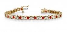 14KT YELLOW GOLD 5 CTW G-H SI2/SI3 CLASSIC ROUND BEZEL SET DIAMOND & GARNET TENNIS BRACELET