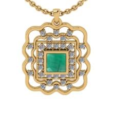 1.50 Ctw SI2/I1 Emerald and Diamond 14K Yellow Gold Pendant Necklace