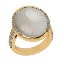 12.12 Ctw SI2/I1 Opal And Diamond 14K Yellow Gold Engagement Ring