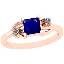 0.60 Ctw SI2/I1 Blue Sapphire And Diamond 14K Rose Gold Ring