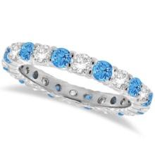 Blue Topaz and Diamond Eternity Ring Band 14k White Gold 1.07ctw