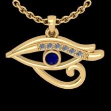 0.06 Ctw VS/SI1 Blue Sapphire And Diamond 14K Yellow Gold Eye Pendant Necklace (ALL DIAMOND ARE LAB