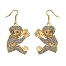 0.96 Ctw VS/SI1 Ruby And Diamond Style Prong Set 14K Yellow Gold Monkey Wire Hook EarRing ALL DIAMON
