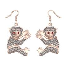 0.96 Ctw VS/SI1 Ruby And Diamond Style Prong Set 14K Rose Gold Monkey Wire Hook EarRing ALL DIAMOND