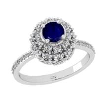 2.00 Ctw VS/SI1 Blue sapphire and Diamond Prong Set 14K White Gold Engagement Ring