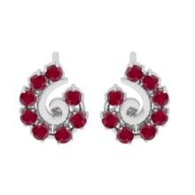 0.63 Ctw VS/SI1 Ruby and Diamond 14K White Gold Stud Earrings (ALL DIAMOND ARE LAB GROWN)