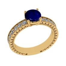 1.87 Ctw VS/SI1 Blue Sapphire and Diamond 14K Yellow Gold Vintage Style Ring (ALL DIAMOND ARE LAB GR