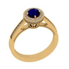 0.82 Ctw VS/SI1 Blue Sapphire And Diamond 14K Yellow Gold Engagement Halo Ring
