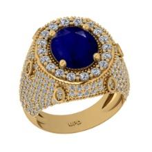 7.00 Ctw VS/SI1 Blue Sapphire And Diamond 14K Yellow Gold Engagement Ring