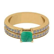 1.10 Ctw VS/SI1 Emerald And Diamond 14K Yellow Gold Cocktail Ring