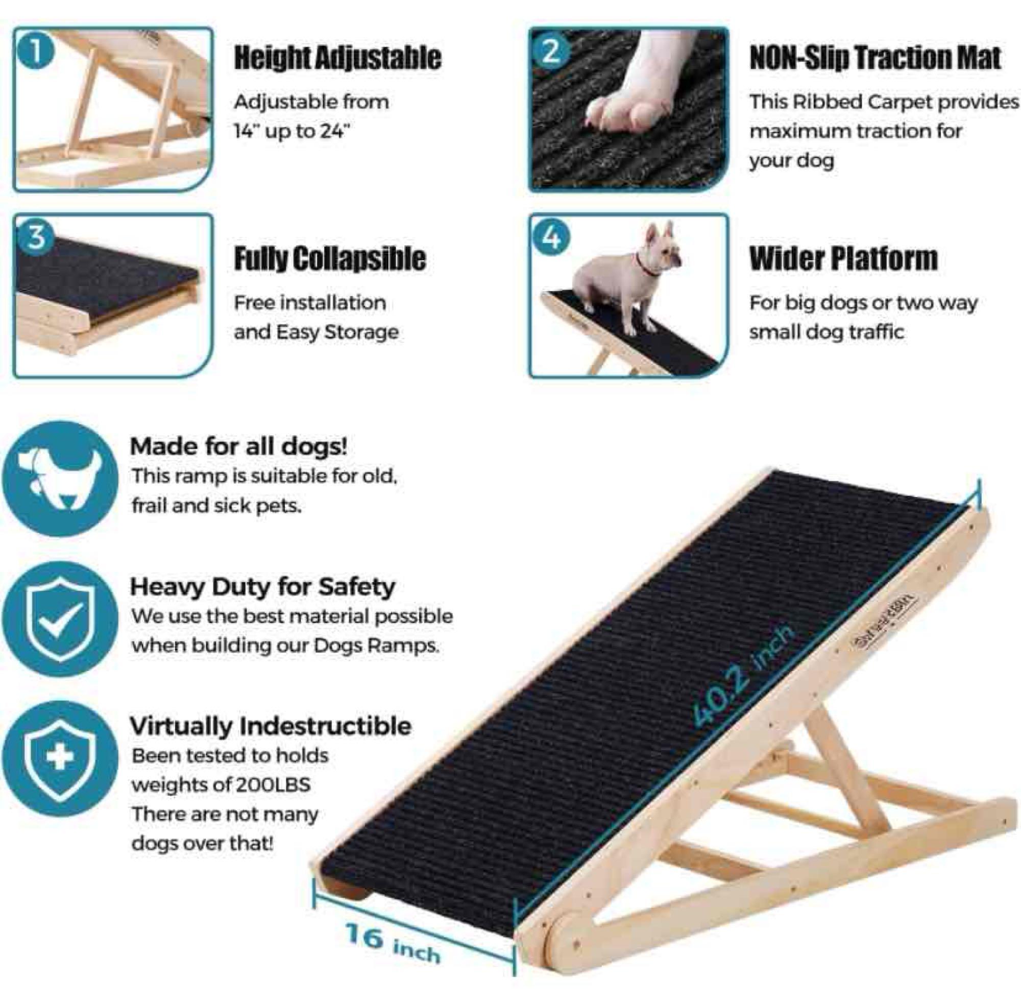 Wooden Adjustable Pet Ramp for All Dogs and Cats