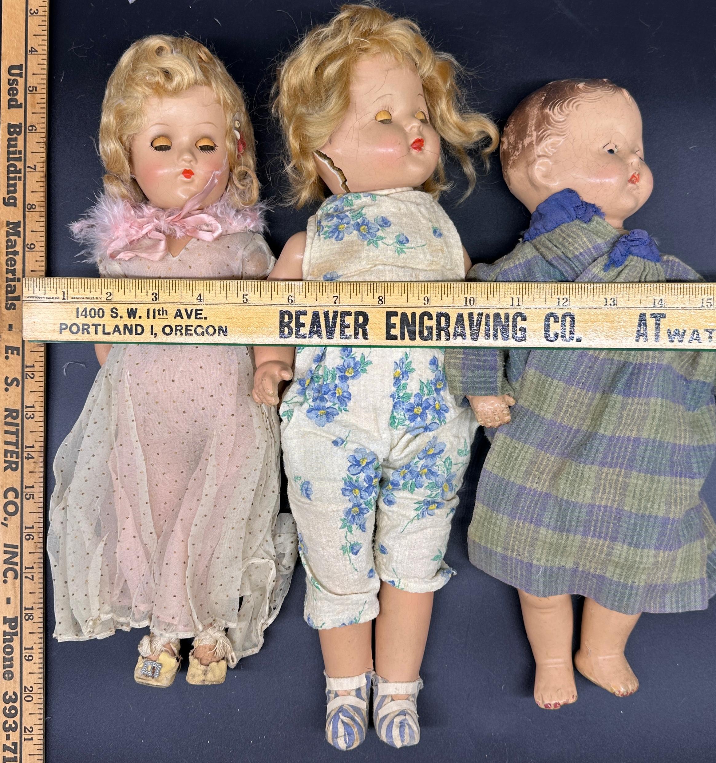 (3) Vintage Composition Baby Dolls and Doll Clothes