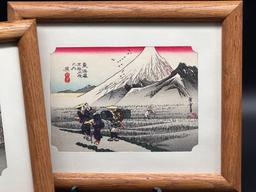 (2) Framed Hiroshige Grabado WoodBlock Prints