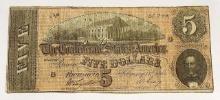 1864 U.S. Confederate States of America $5 Note