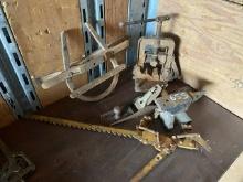 Fence Stretcher, Anvil, Planner, and Antique Pipe Vise