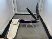 KABAR 2 Blade BiCentennial folding pocket knife w/ leather pouch