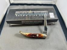 Rough Rider Brown Stag Bone single blade knife unused w/ original box RR1792