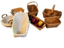 Longaberger Baskets lot of 6 + 1 unknown basket, wooden fruit is included