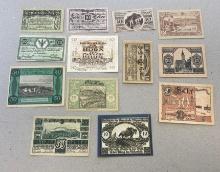 13 Pieces of Notgeld German Emergency Issue banknotes
