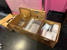 BOXES OF MISC. SUPPLIES (PLEXIGLASS SIGN HOLDERS, ETC)