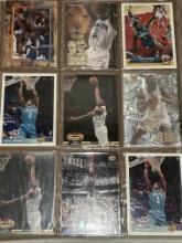 18 NBA Cards in pages - Ewing, Larry Johnson