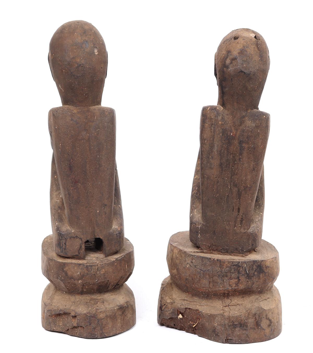Pair of Wood Carved Philippines Rice Gods, Seated Bulul