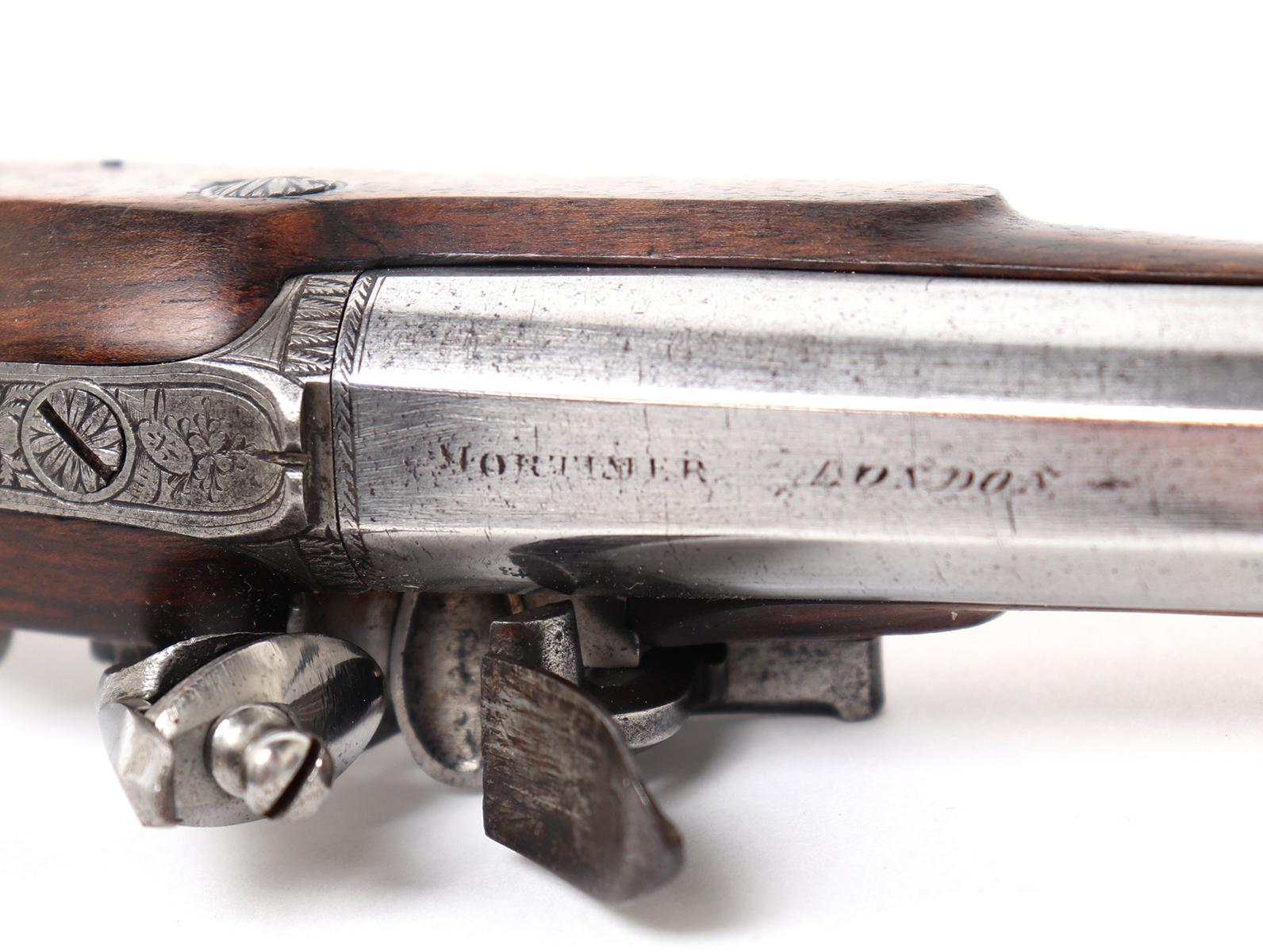 Cased Brace of English Flintlock Pistols, by " Mortimer London "