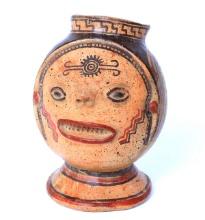 Costa Rican Polychrome Pottery Trophy Head Vessel