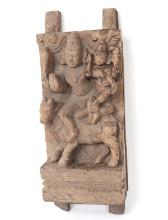 Indian Hindu Carved "God of Destruction" Wood Panel, 18th C. or Earlier