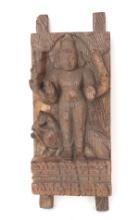 South Indian "Saraswati" Carved Wood Panel, 18th C. or Earlier