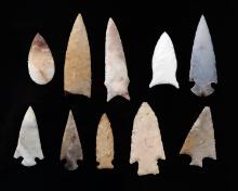 Collection of Ten Stone Arrowheads / Points