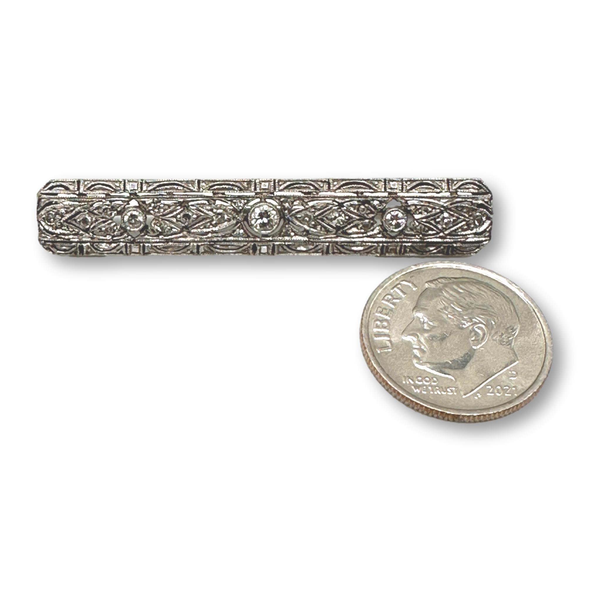 14K White Gold and Diamond Antique Bar Pin