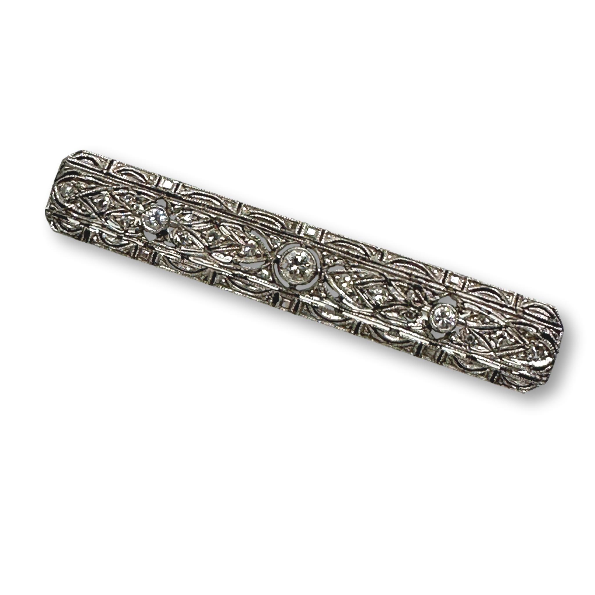 14K White Gold and Diamond Antique Bar Pin