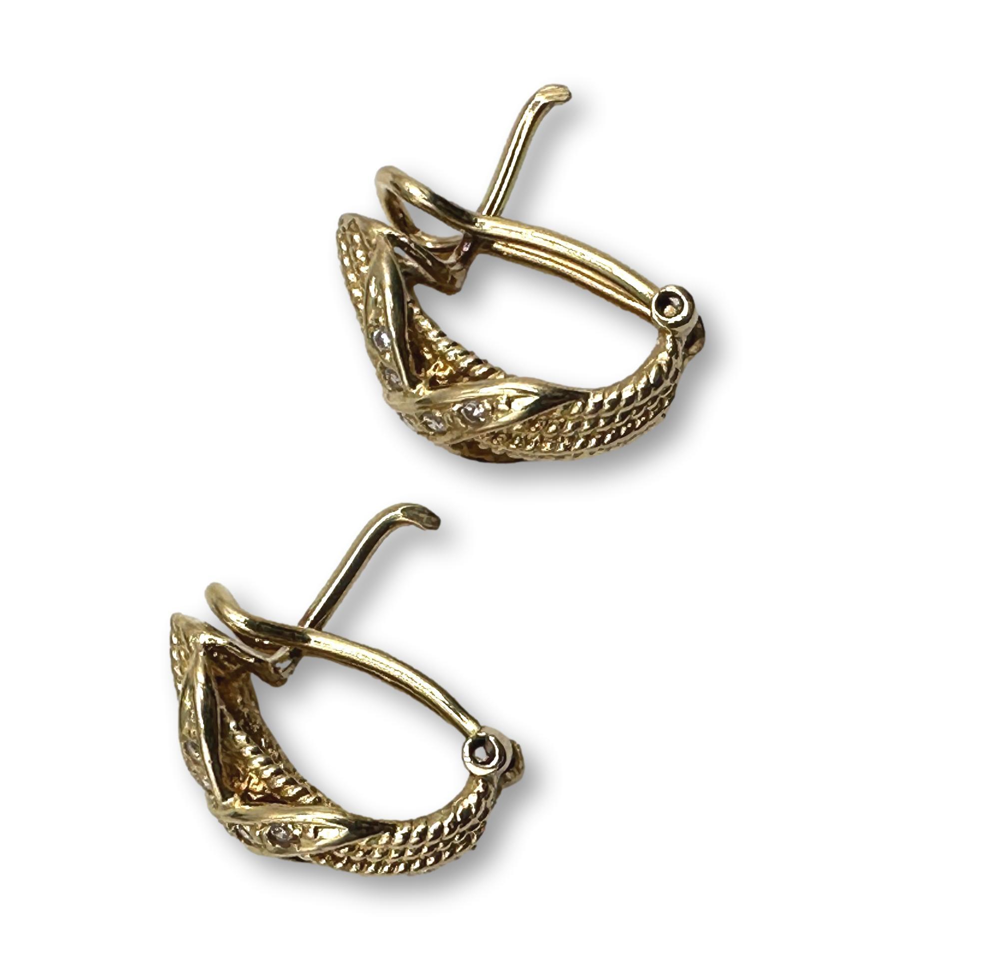 Matched Set of 14K Gold and Diamond Rope Knot Earrings and Ring