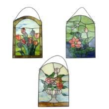 Three Vintage Leaded Glass Panels