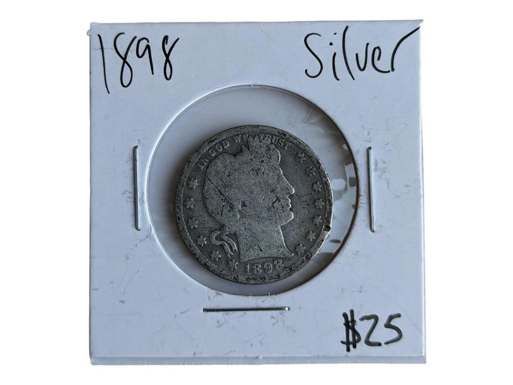 1898 Barber Silver Quarter