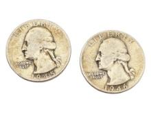 Lot of 2 Silver Washington Quarters - 1945 & 1946