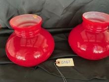 Ruby Red Cased White Milk Glass Oil/Kerosene Lamp Shades