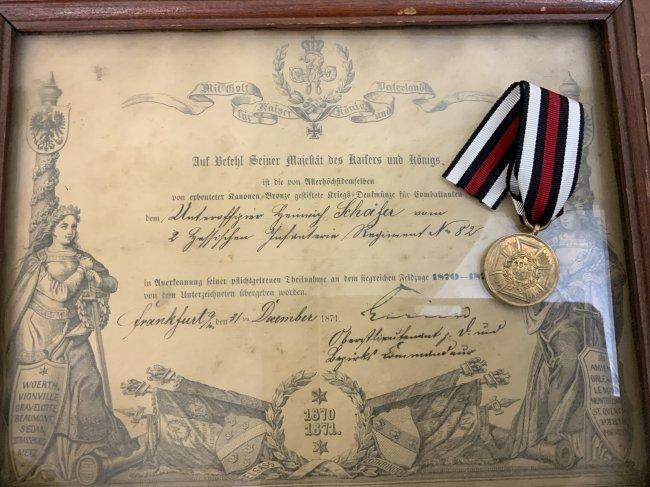 IMPERIAL GERMAN 1870-71 FRANCO PRUSSIAN WAR VETERAN RESEARCHED AWARD MEDALS WITH DOCUMENTS