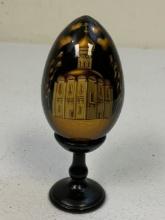 PALEKH RUSSIAN LACQUER EGG HAND PAINTED WITH STAND SIGNED