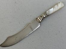 ANTIQUE SILVER ENGLISH LETTER OPENER MOTHER OF PEARL GRIP